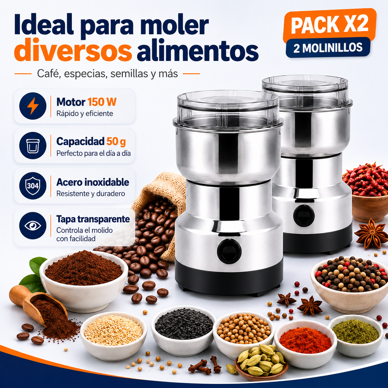 PACK 2Moledor De Cafe Y Granos molinillo