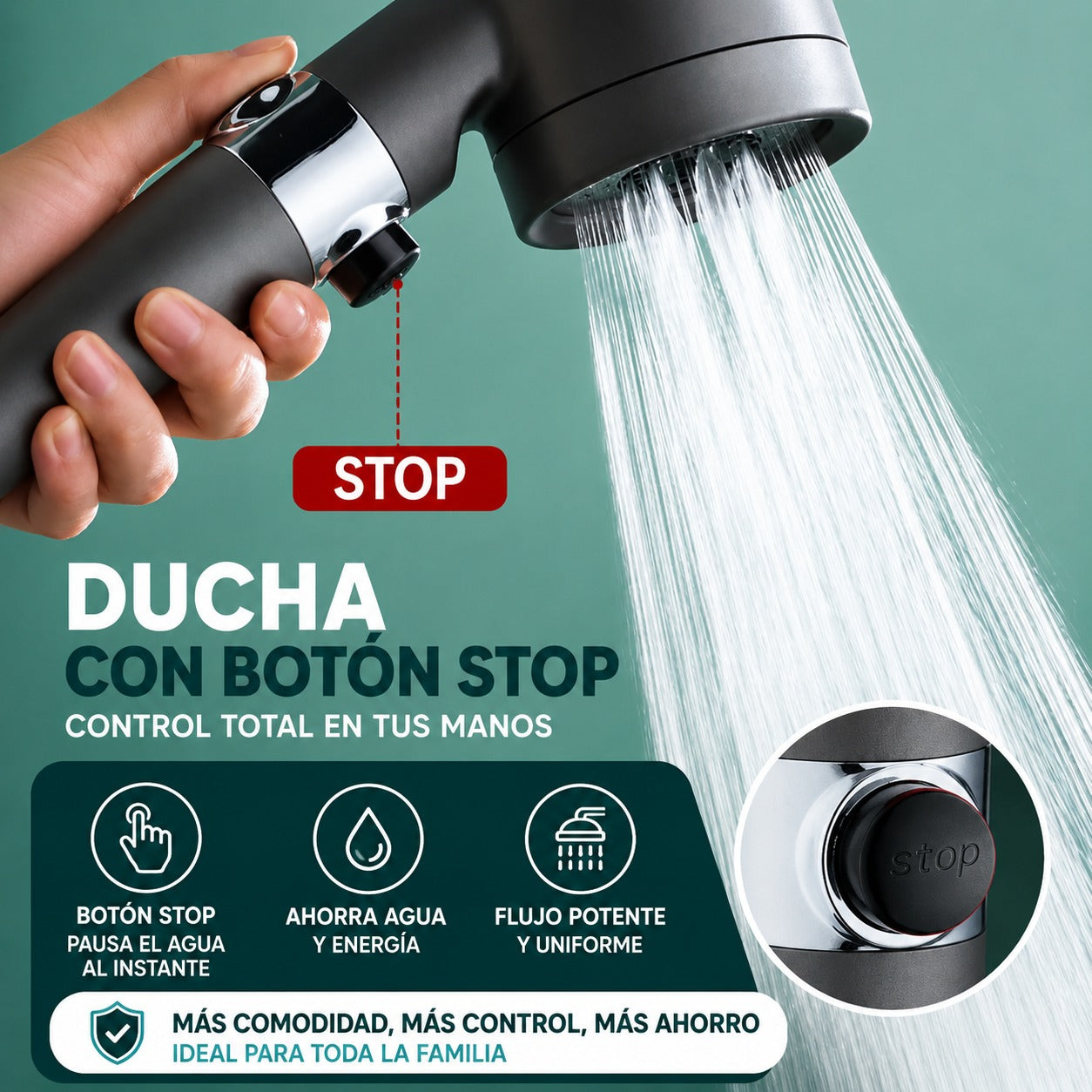 Cabezal De Ducha Con Masajeador Alta Presión - AquaBoost™