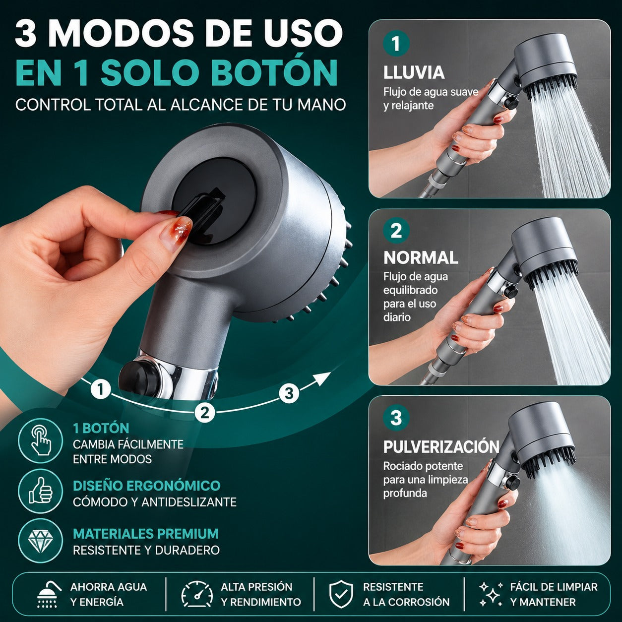 Cabezal De Ducha Con Masajeador Alta Presión - AquaBoost™