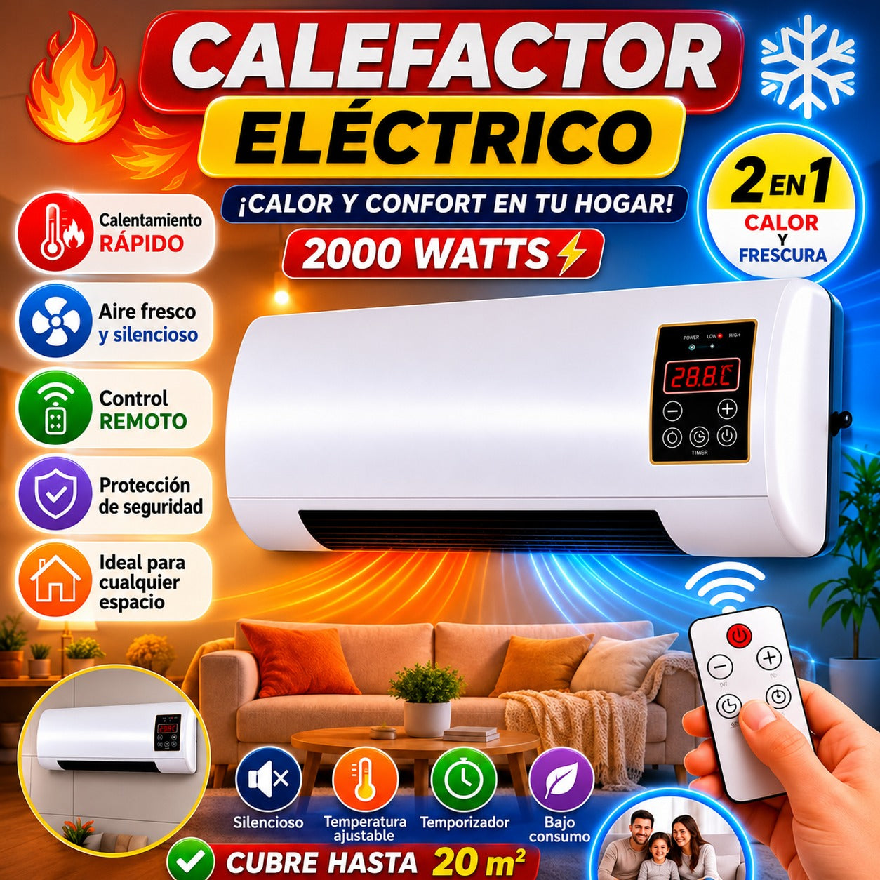 Calefactor De Aire Acondicionado 2 En 1